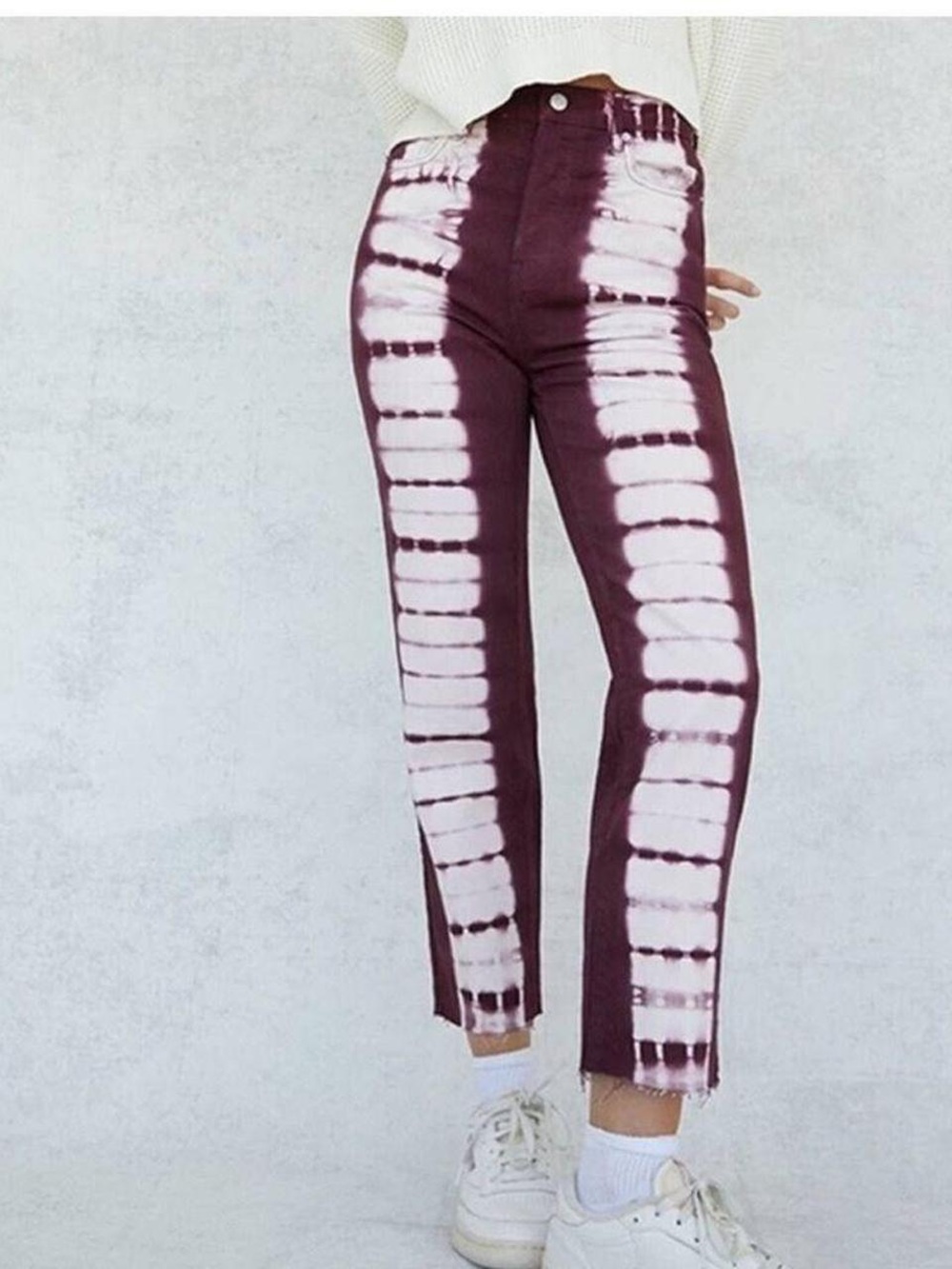 PacSun Purple Maroon Tie Dye High Rise Jeans with Frayed Bottoms